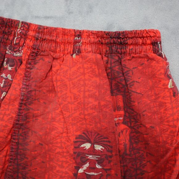 Swim Shorts Womens Red Elastic Waist Drawstring Button Pocket Graphic Print - Picture 12 of 14